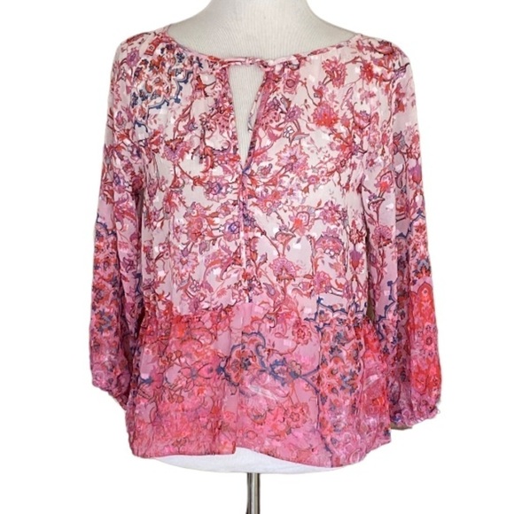 Crosby Ombré Mandala Pink Floral Sheer Top NWT Size XS - Picture 2 of 10